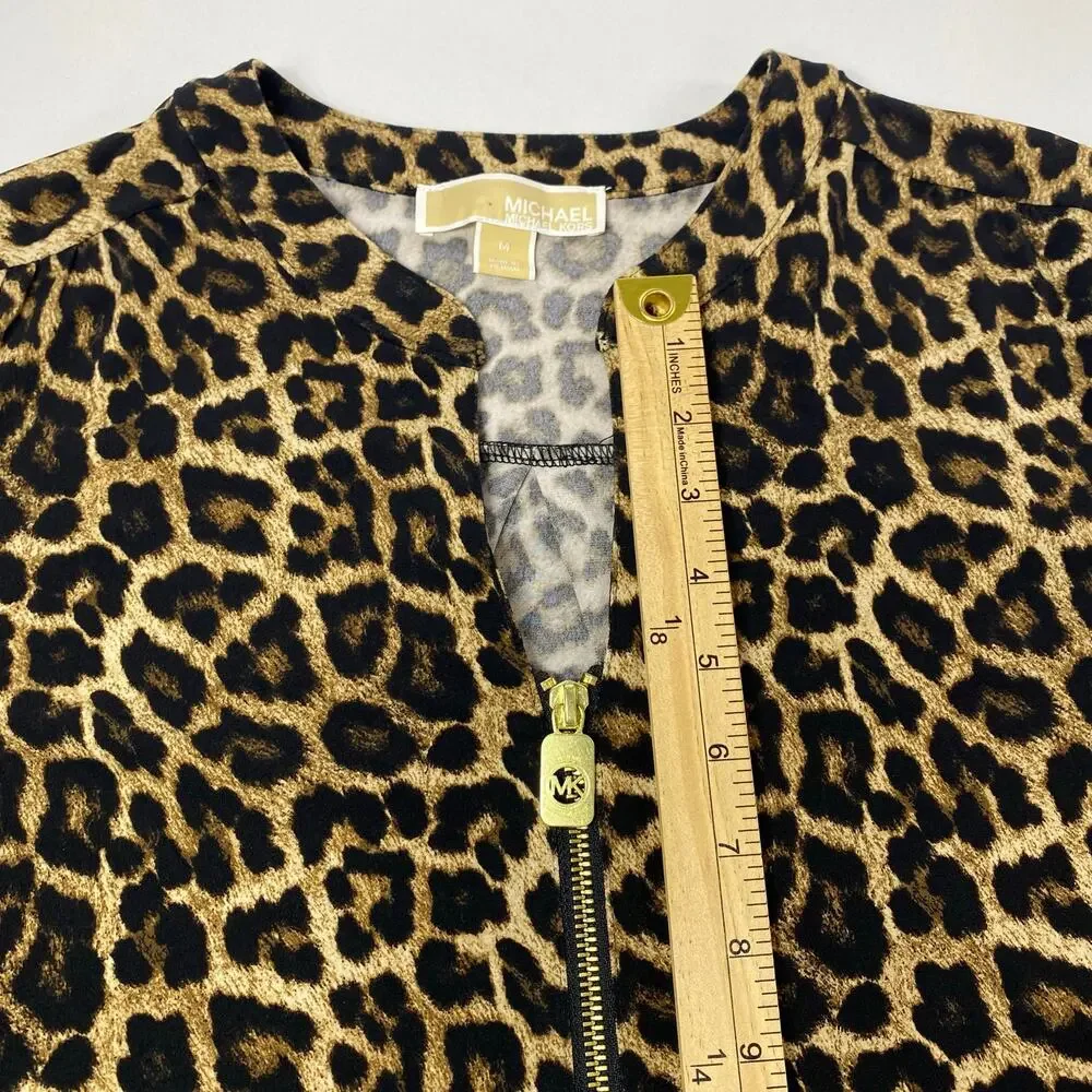 Michael Kors Leopard Print Zip Front Top – Long Sleeve Medium